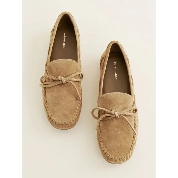Reformation Annette Toasted Coconut Brown Moccasin Suede Leather Neutral 9.5 - Picture 4 of 9